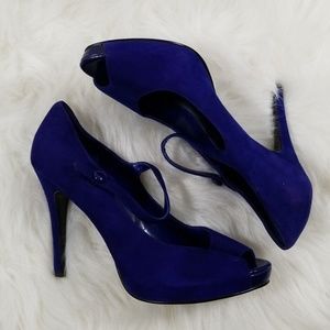 *SALE* Nine West Open Toe Blue Suede Heels
